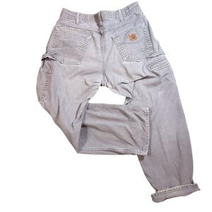 Carhartt Vintage Y2K Men's Relaxed Carpenter Fit Jeans in Light Gray Distressed